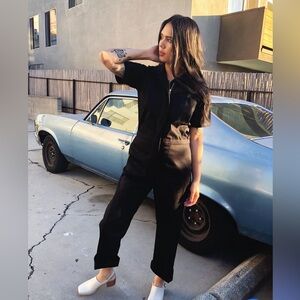 Nooworks Twill Overdye Black Stretch Cotton Coveralls Jumpsuit XXS